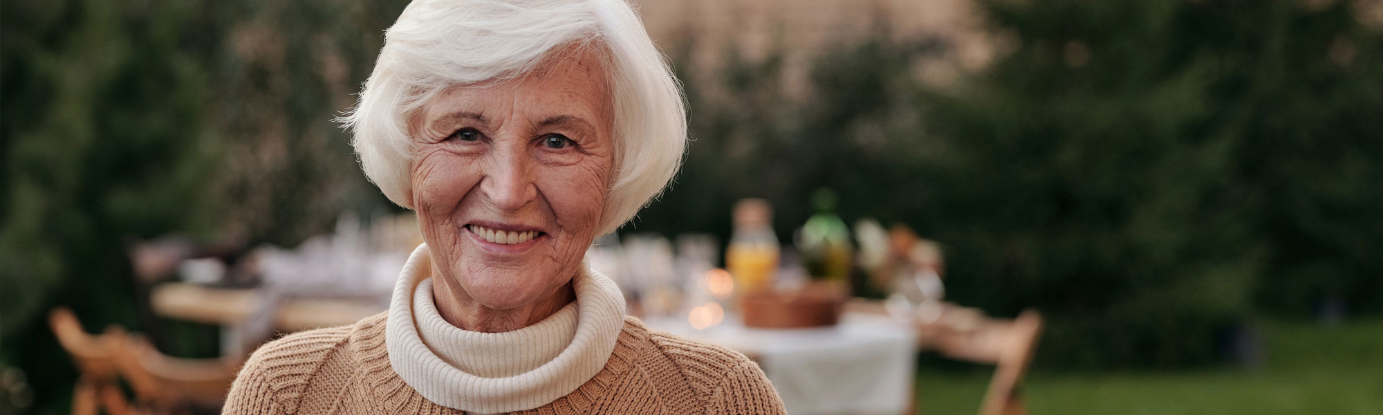 Smiling elderly lady in Wrexham