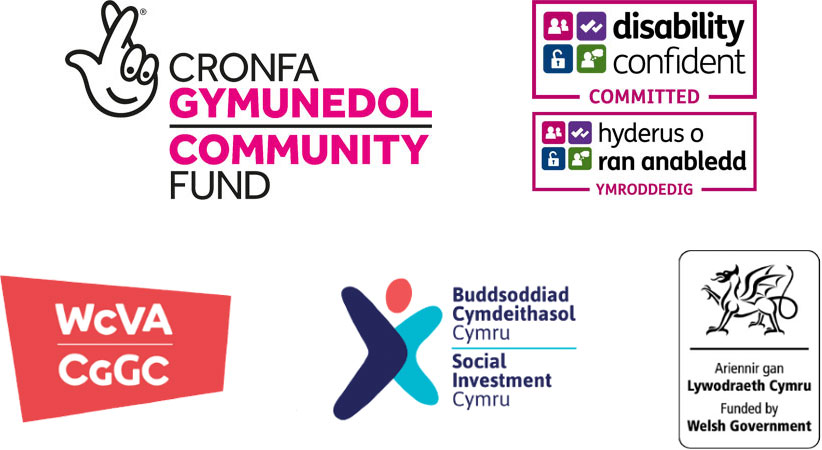 National Lottery Community Funded, Disability Confident Committed, WcVA, Social Investment Cymru, Funded by Welsh Government